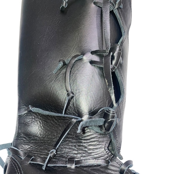 Handmade Medieval Renaissance Viking High Leather Black‎ Boots Sz 8 main image 13